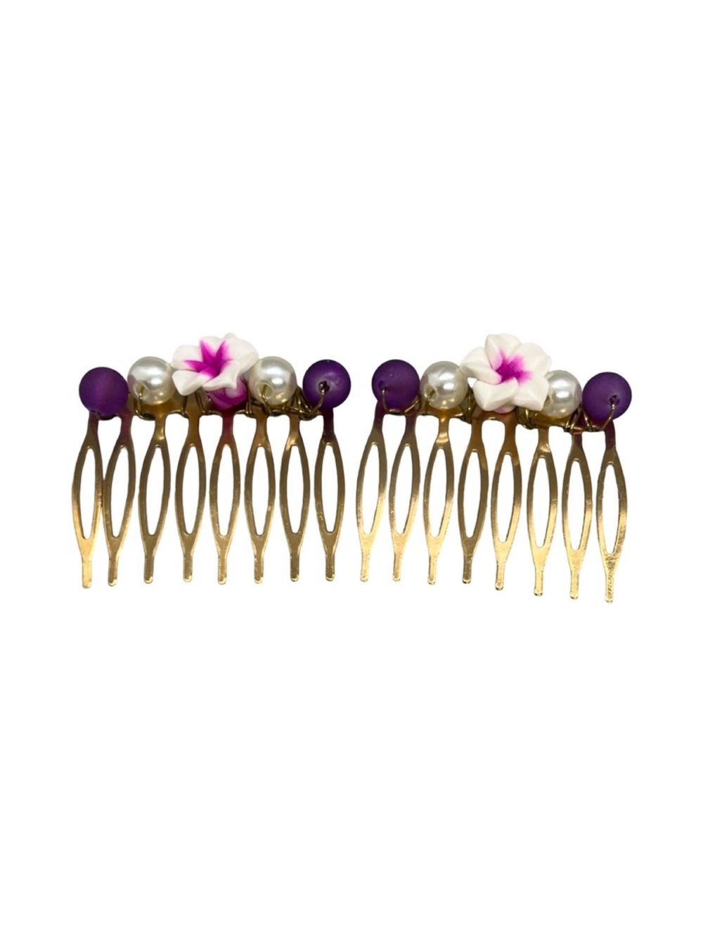 Elegant Gold white Purple Beaded Hair Combs 2 pc Set 2.0”FINAL PRICE DROP